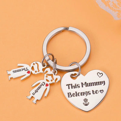 Christmas Gift-This Mummy Belongs to... Heart Polished Personalised Keychain