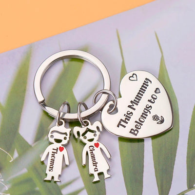 Christmas Gift-This Mummy Belongs to... Heart Polished Personalised Keychain