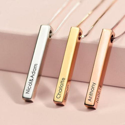 Mother's Day Gift Personalized Engraved 3D Bar Necklace
