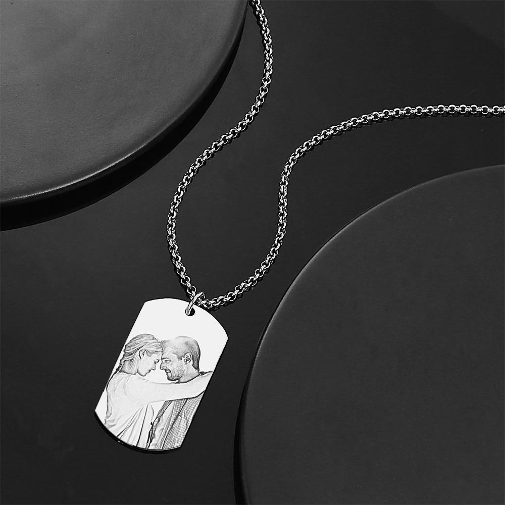 Mother's Day Gift Square Photo Necklace with Engraving