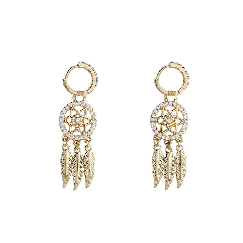 Dreamcatcher 14k Solid Gold Earrings + Necklace