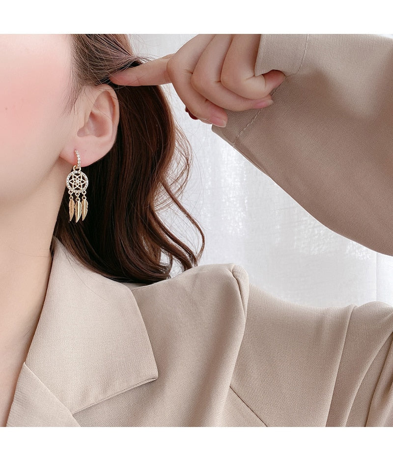 Dreamcatcher 14k Solid Gold Earrings + Necklace