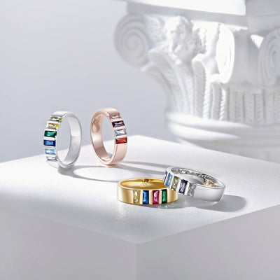 Sterling Silver Birthstone Family Elegant Ring