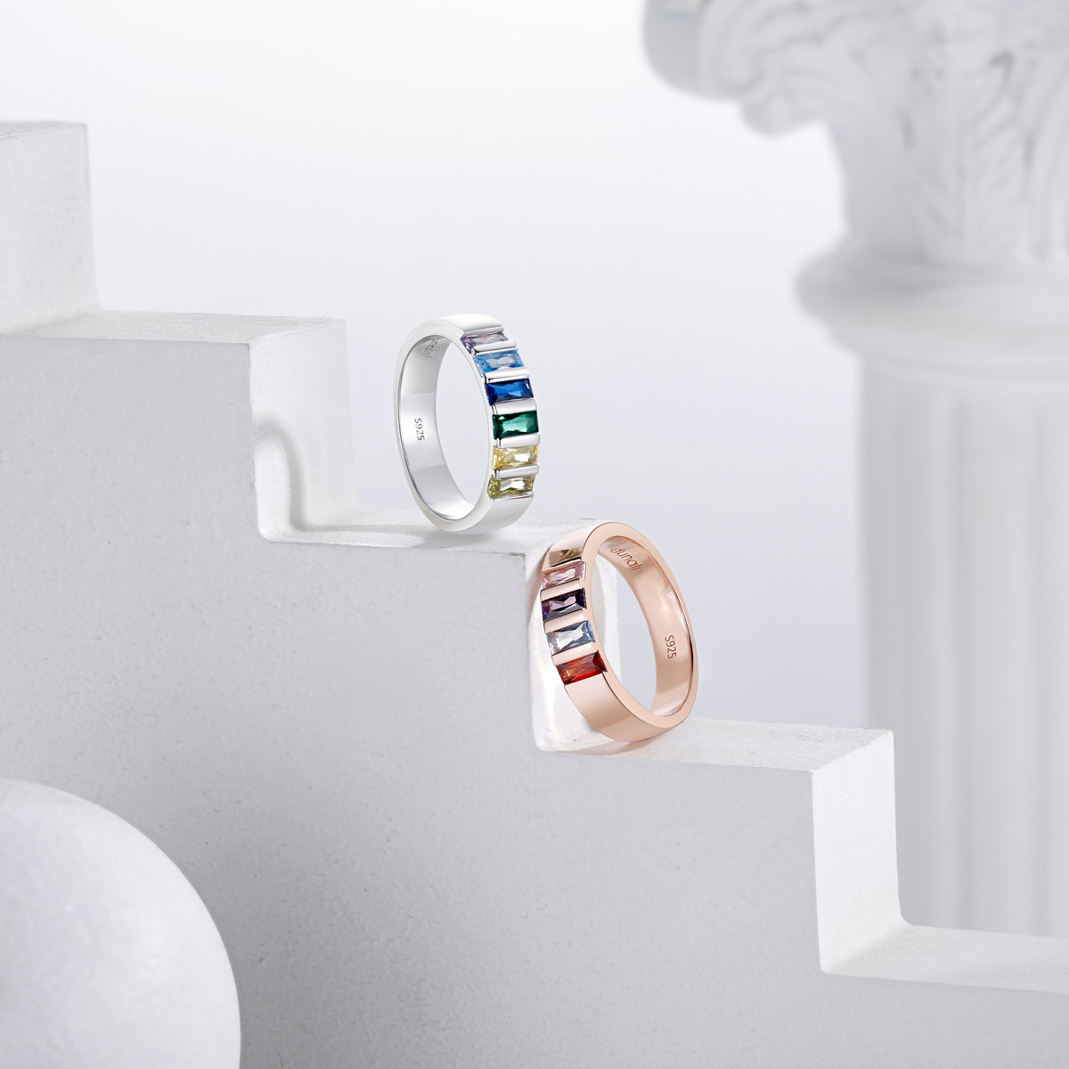 Sterling Silver Birthstone Family Elegant Ring