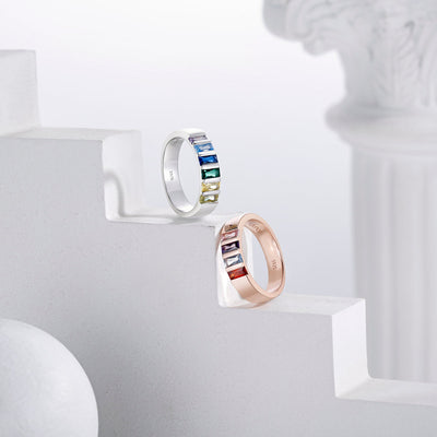 Sterling Silver Birthstone Family Elegant Ring