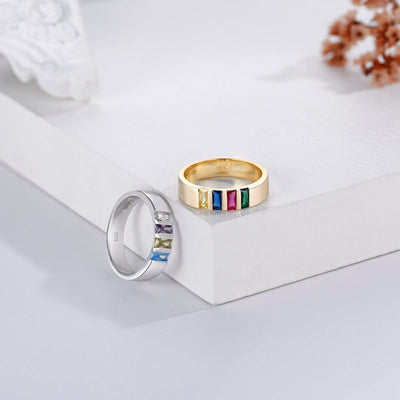 Sterling Silver Birthstone Family Elegant Ring