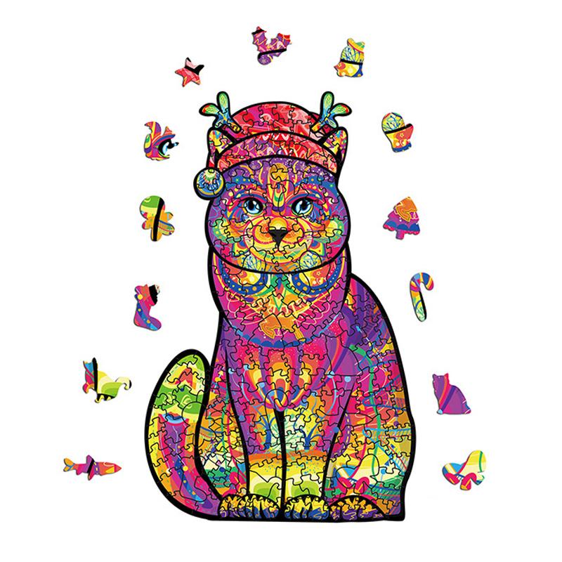 Wooden Jigsaw Puzzle Christmas Cat