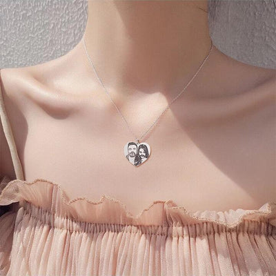 Mother's Day Gift For Her Heart Shaped Engraved Photo Necklace