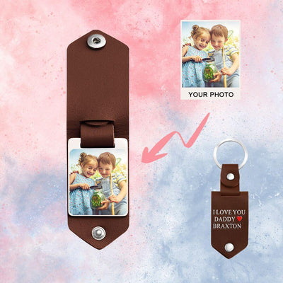 Mother's Day Gift Custom Photo cowhide Leather Keychain