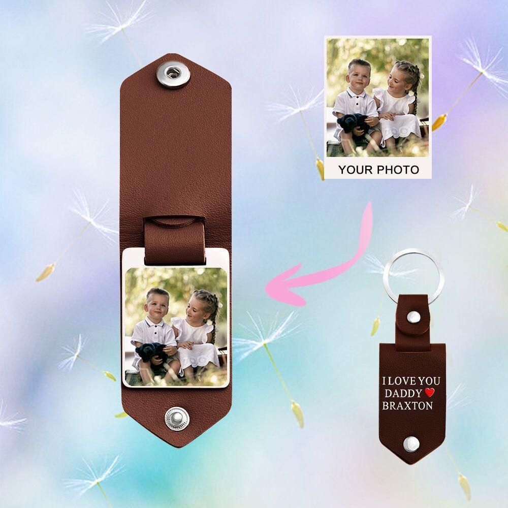 Mother's Day Gift Custom Photo cowhide Leather Keychain