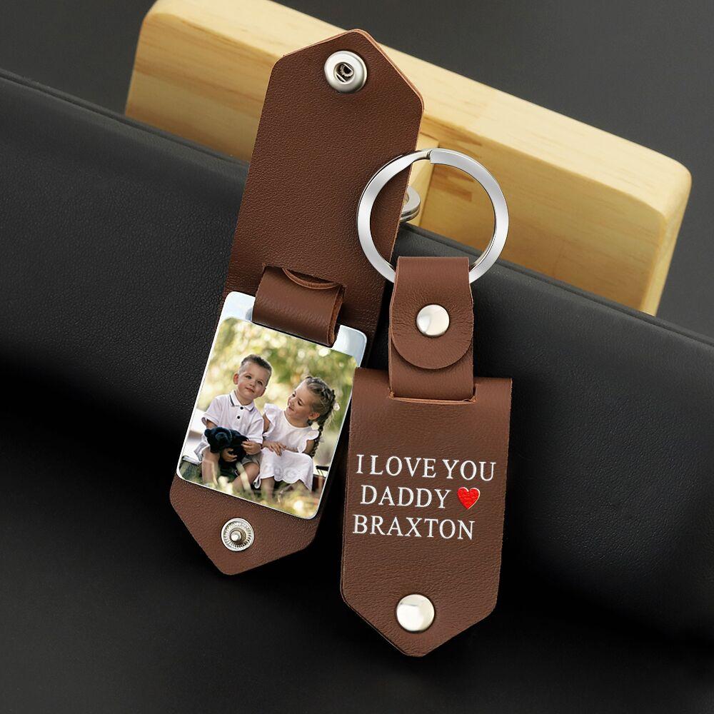 Mother's Day Gift Custom Photo cowhide Leather Keychain