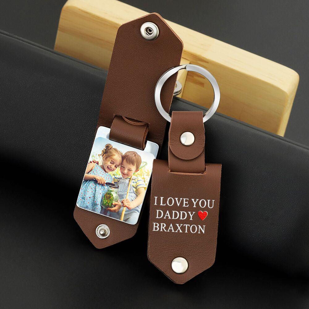 Mother's Day Gift Custom Photo cowhide Leather Keychain