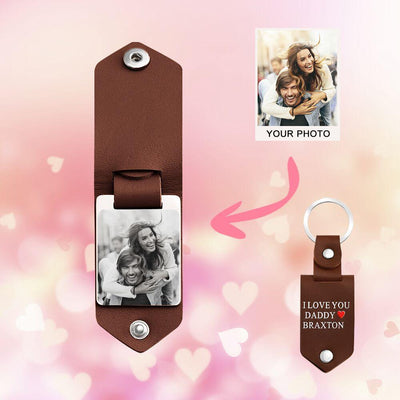 Mother's Day Gift Custom Photo cowhide Leather Keychain
