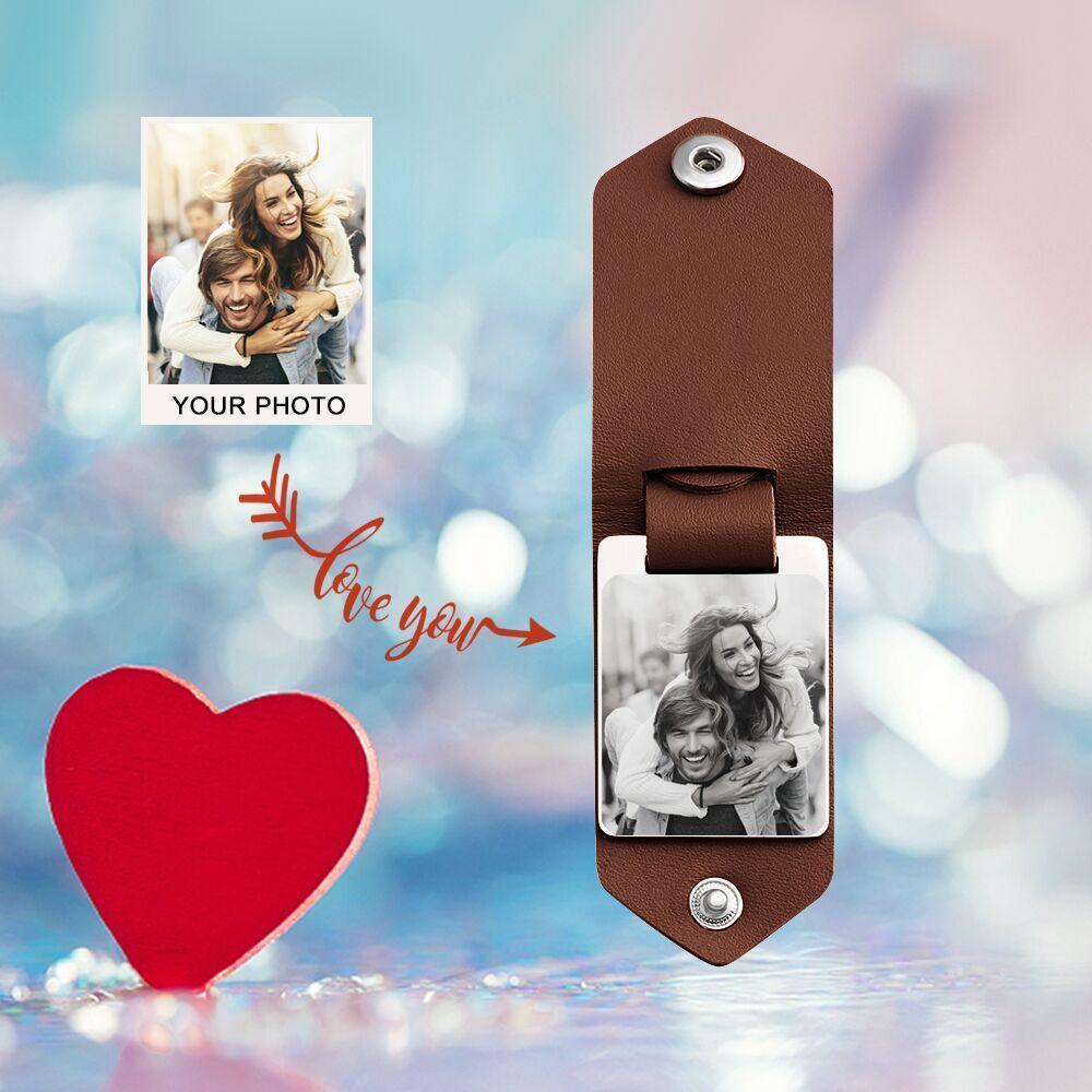 Mother's Day Gift Custom Photo cowhide Leather Keychain