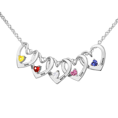 Mother's Day Gift Personalized Heart Name Birthstone Necklace For Mom Grandma