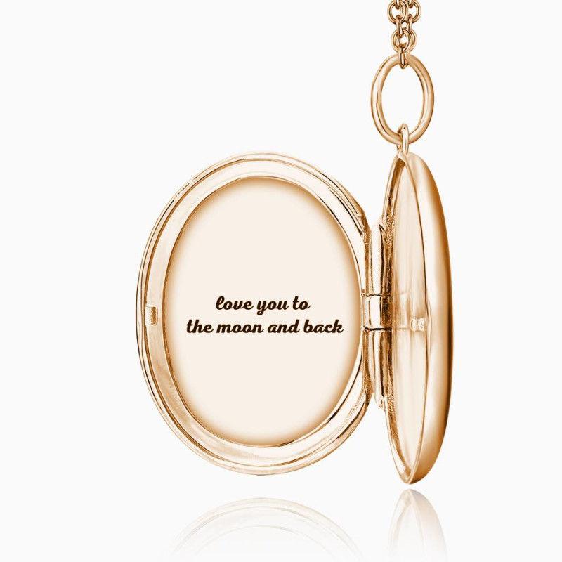 Mother's Day Gift For Her Oval Photo Locket Necklace with Engraving Rose Gold Plated