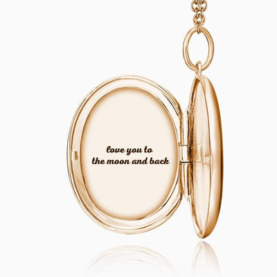 Mother's Day Gift For Her Oval Photo Locket Necklace with Engraving Rose Gold Plated