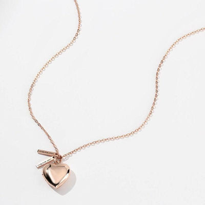 Mother's Day Gift Heart Photo Locket Necklace With Two Engraved Bars