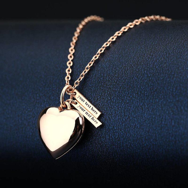 Mother's Day Gift Heart Photo Locket Necklace With Two Engraved Bars