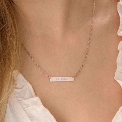 Mother's Day Gift Tiny Engraved Bar Necklace in 18k Gold Plating