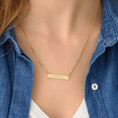 Mother's Day Gift Tiny Engraved Bar Necklace in 18k Gold Plating