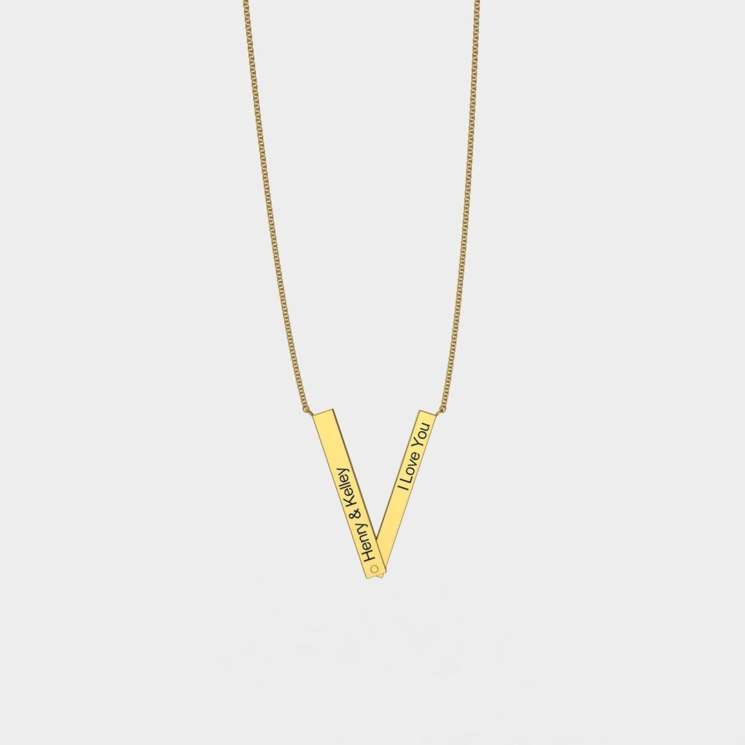 Mother's Day Gift Customizable Letter V Bar Necklace Two Ways To Wear