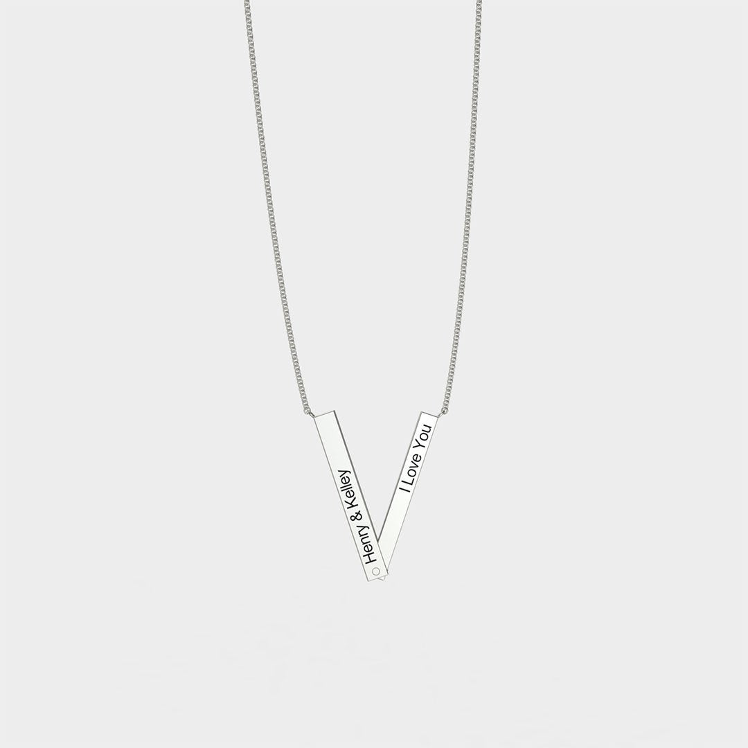 Mother's Day Gift Customizable Letter V Bar Necklace Two Ways To Wear