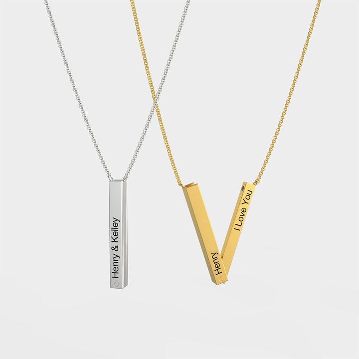 Mother's Day Gift Customizable Letter V Bar Necklace Two Ways To Wear