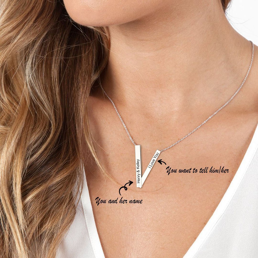 Mother's Day Gift Customizable Letter V Bar Necklace Two Ways To Wear