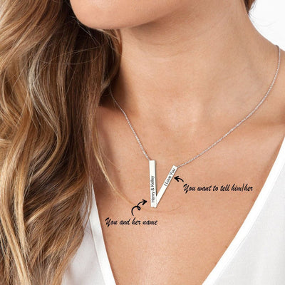 Mother's Day Gift Customizable Letter V Bar Necklace Two Ways To Wear
