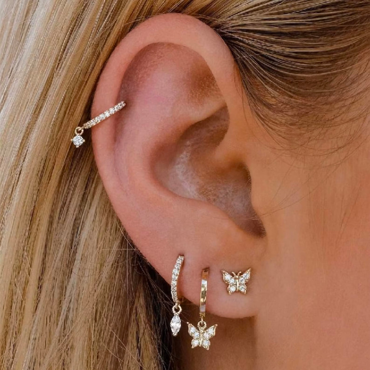 Small Butterfly Gem Earrings For Women