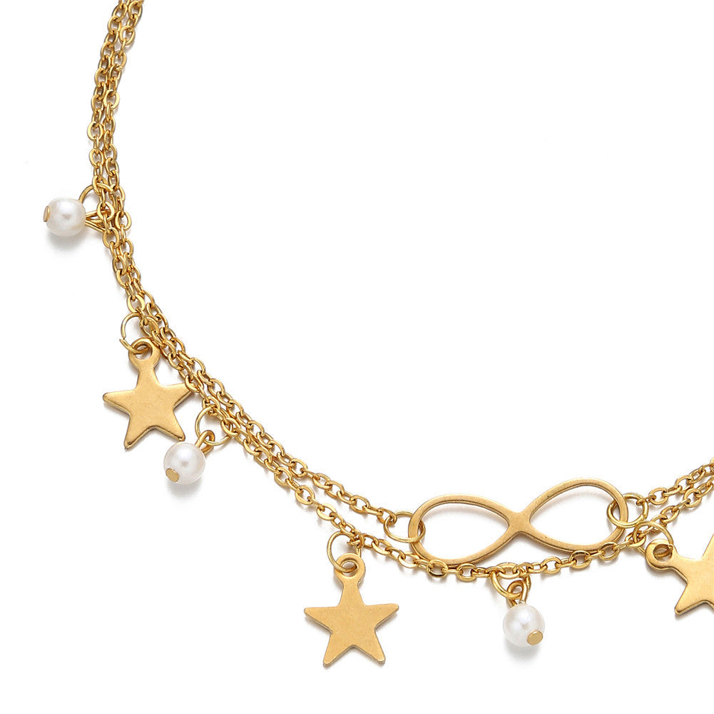 Infinity Anklet with Star Charm Bohemia Summer Party Foot Chain for Women