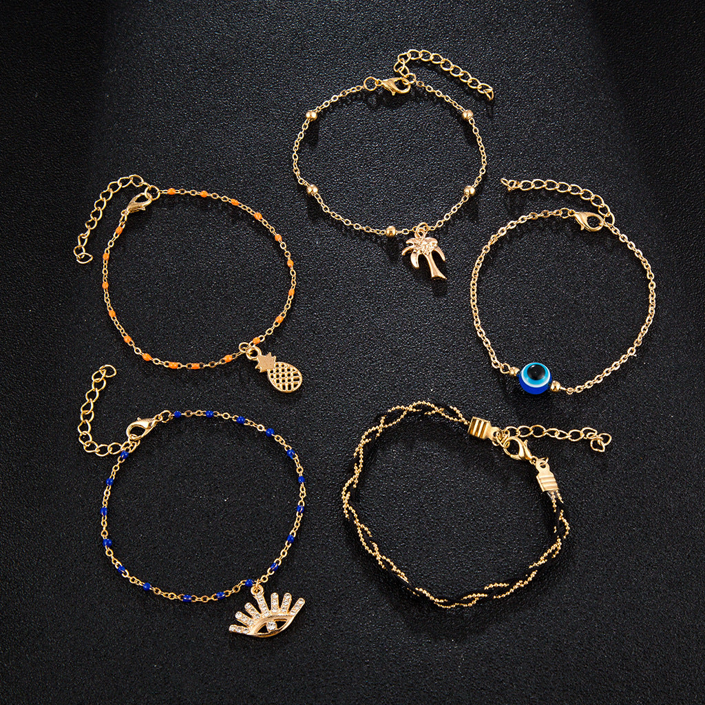Evil Eye Anklet Set Multi-layer Beaded Anklet Fashion Jewelry for Women