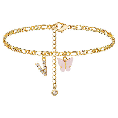 Personalized Initial Anklet with Butterfly Charm Dainty Summer Foot Chain for Women