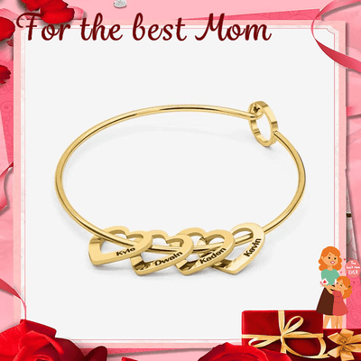 Christmas Gift Family Bangle Bracelet with Heart Shape Pendants