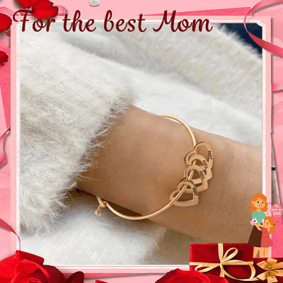 Christmas Gift Family Bangle Bracelet with Heart Shape Pendants