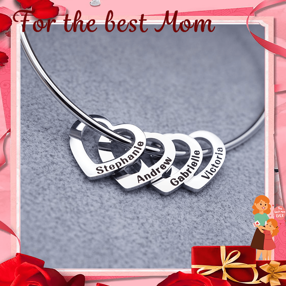 Christmas Gift Family Bangle Bracelet with Heart Shape Pendants