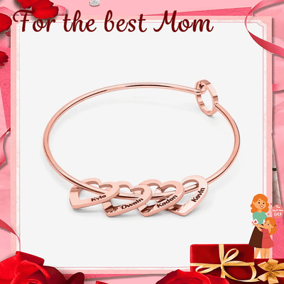 Christmas Gift Family Bangle Bracelet with Heart Shape Pendants