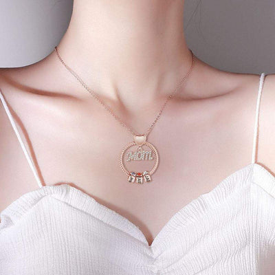 Christmas Gift for Mom Personalized Circle Pendant with Custom Birthstone Beads Mom Necklace MelodyNecklace