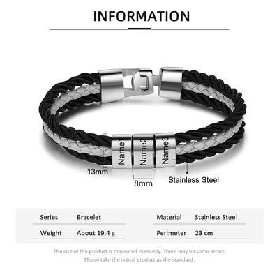 Father's Day Gift Mens Leather Bracelet Braided Layered Leather with Beads