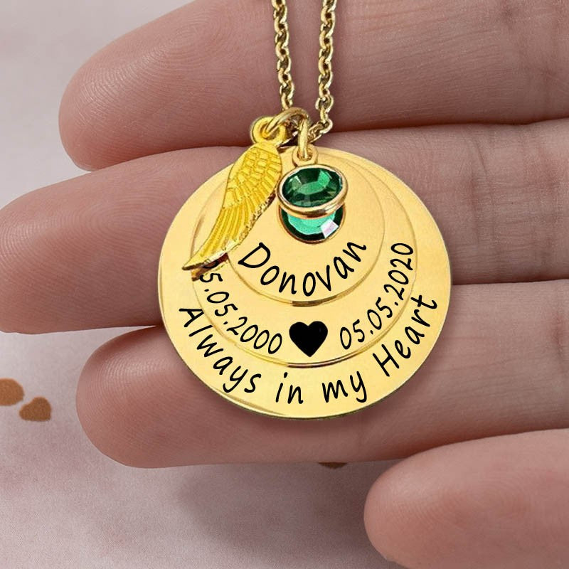 Mother's Day Gift Personalized Engraved Always in my Heart Memorial Necklace With Birthstone