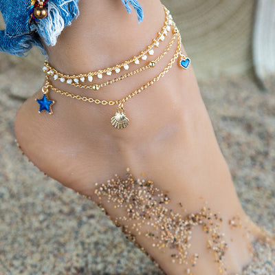 Bohemia Shell Charm Anklet Beaded Foot Chain for Women Girls