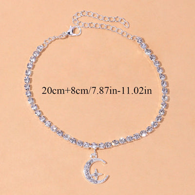 Mother's Day Gift Dainty Tennis Anklet Boho Style Summer Moon & Star Foot Chain for Women