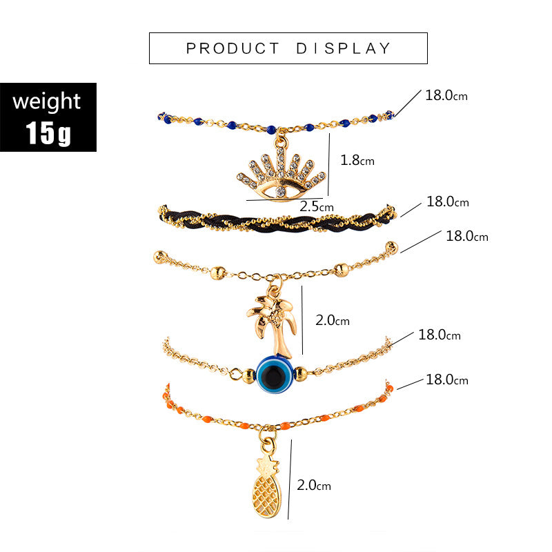 Evil Eye Anklet Set Multi-layer Beaded Anklet Fashion Jewelry for Women