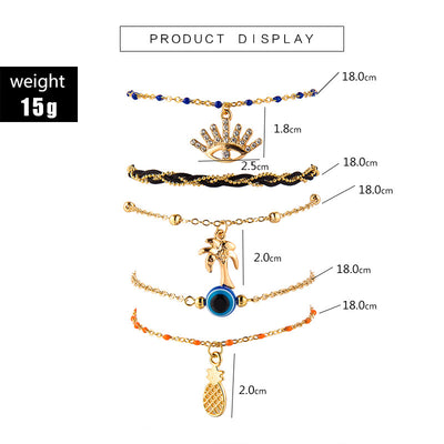 Evil Eye Anklet Set Multi-layer Beaded Anklet Fashion Jewelry for Women
