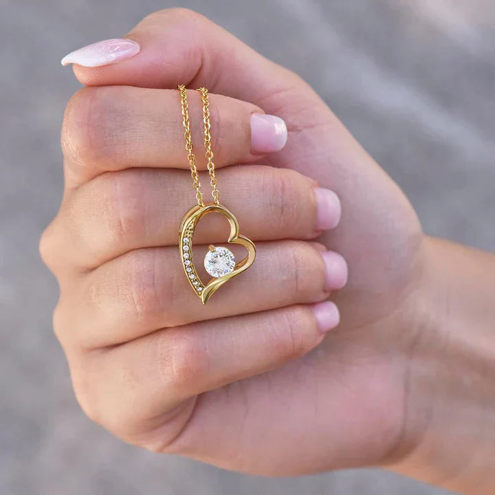 White Gold Heart Necklace - With Real Rose - To My Love