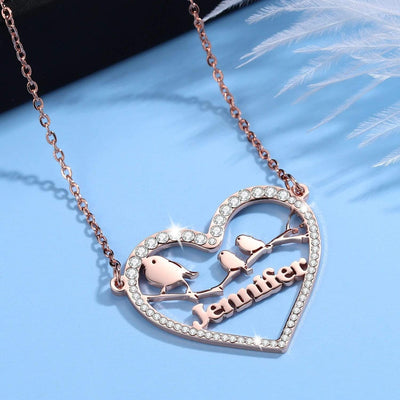 Love Birds Name Necklace Rose Gold Necklace MelodyNecklace