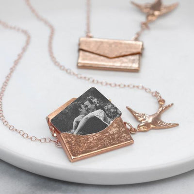 Mother's Day Gift For Her Personalised Photo Envelope Necklace with Bird
