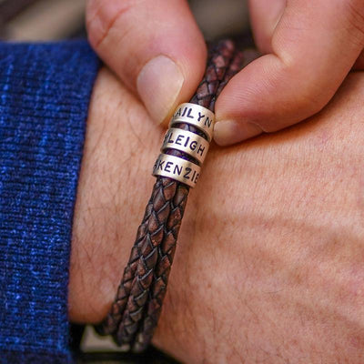 Father's Day Gift Men's Leather Bracelet with Small Custom Beads