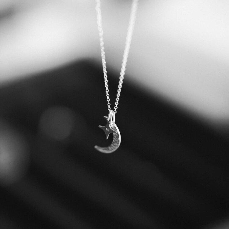Mother's Day Gift Moon and Stars initials Necklace